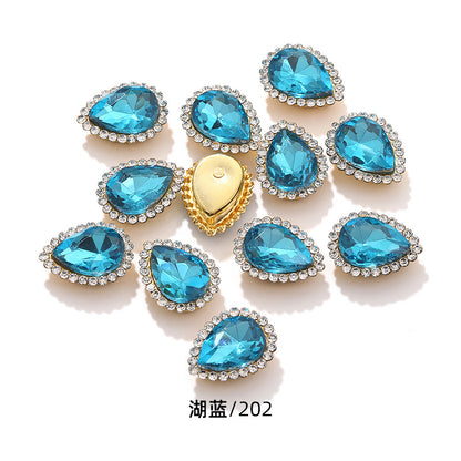 Double-layer waterdrop sunflower flower flower plate diamond buckle, hand-stitched rhinestone, thickened gold holder, glass diamond, clothing, shoes, bags, DIY accessories