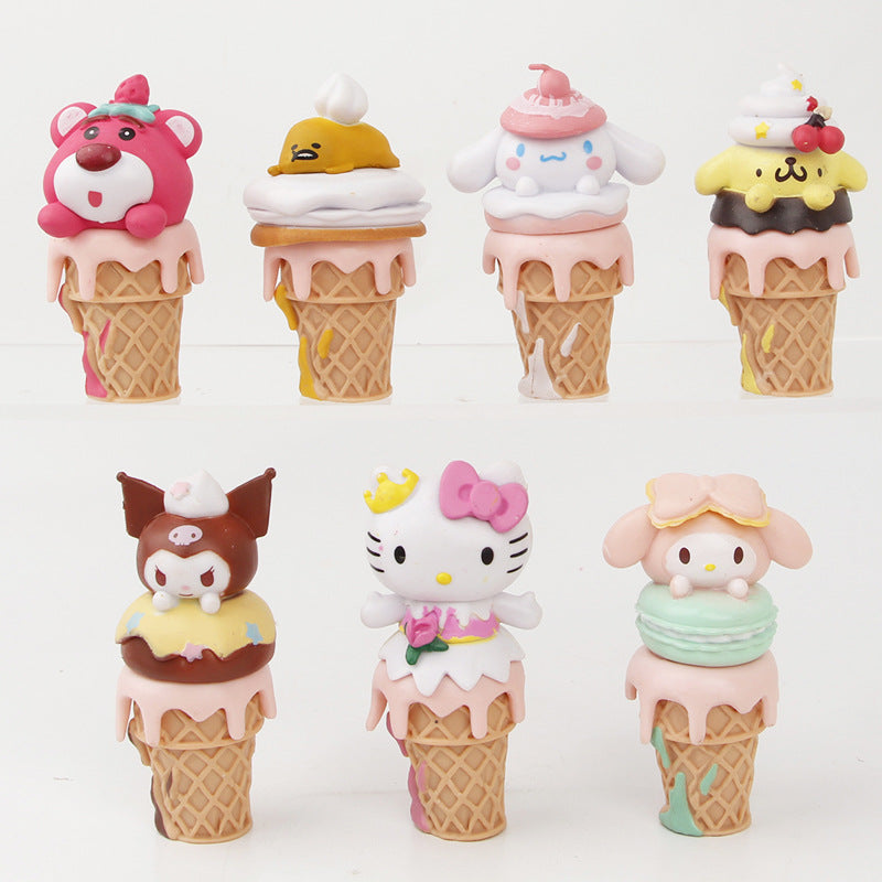 Sanrio Kuromi blind box anime figure ornament ice cream Melody KT cat cartoon girl heart model trend