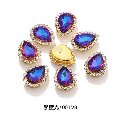 Double-layer waterdrop sunflower flower flower plate diamond buckle, hand-stitched rhinestone, thickened gold holder, glass diamond, clothing, shoes, bags, DIY accessories