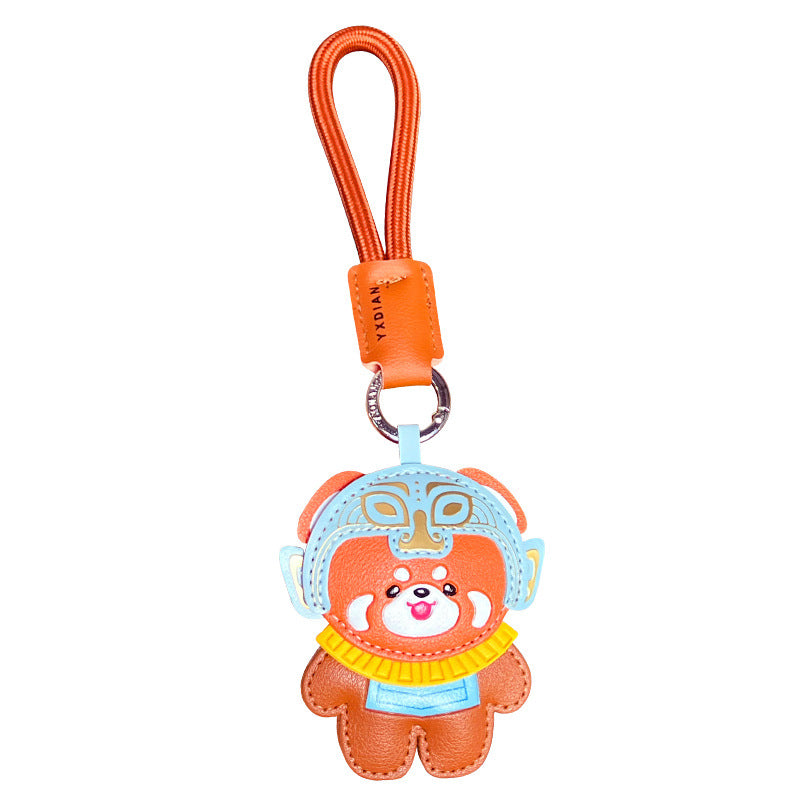 Creative PU leather panda keychain pendant cute couple bag little raccoon doll pendant small gift wholesale