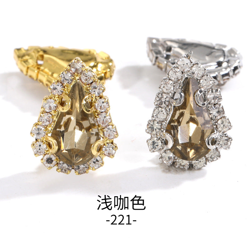 Pointed waterdrop claw rhinestone edge 4-hole hand-stitched rhinestone DIY headwear accessory clothing flash rhinestone accessory pointed waterdrop crystal buckle