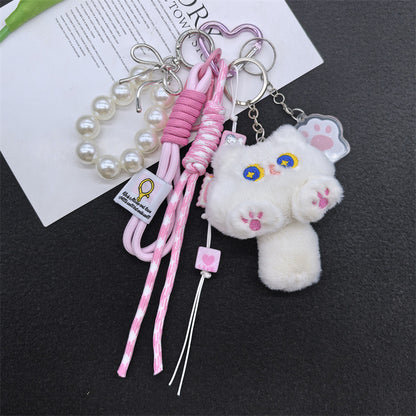 Plush Pendant Cute New Cartoon Doll Cat Long Tail Keychain Student Bag Charm Gift Wholesale