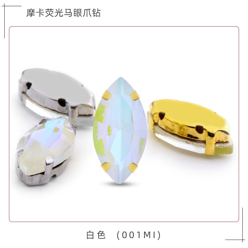 Mocha fluorescent elongated claw drill, artificial perforated hand-sewn diamond suit ornament accessories pointed bottom fluorescent marquise claw drill