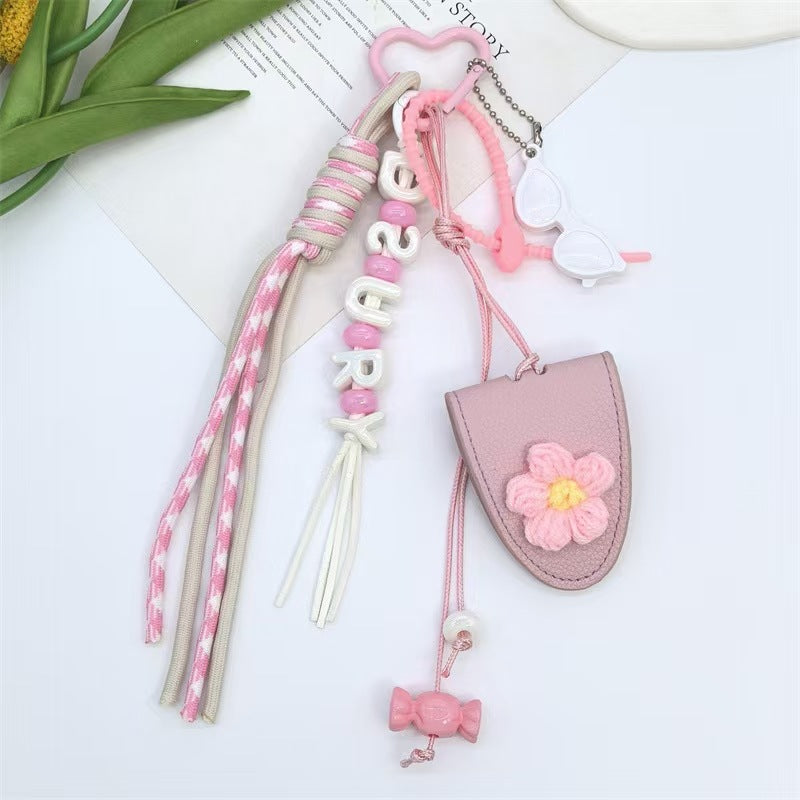Dopamine flower miu tie bag hanging girl's heart color braided rope bag bag pendant creative car keychain versatile