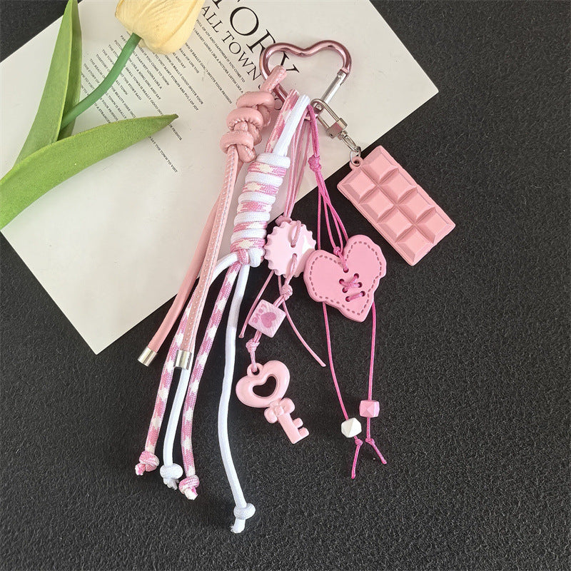 Creative Acrylic Love Braided Rope Women's Bag Keychain Pendant Student School Bag Keychain Pendant Gift