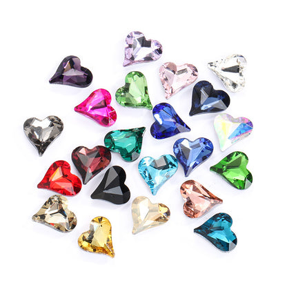 Crooked Peach Heart crystal pointed diamond base real silver plated base nail art rhinestone patch, shoe decorations, luggage, clothing accessories, crooked peach heart rhinestones