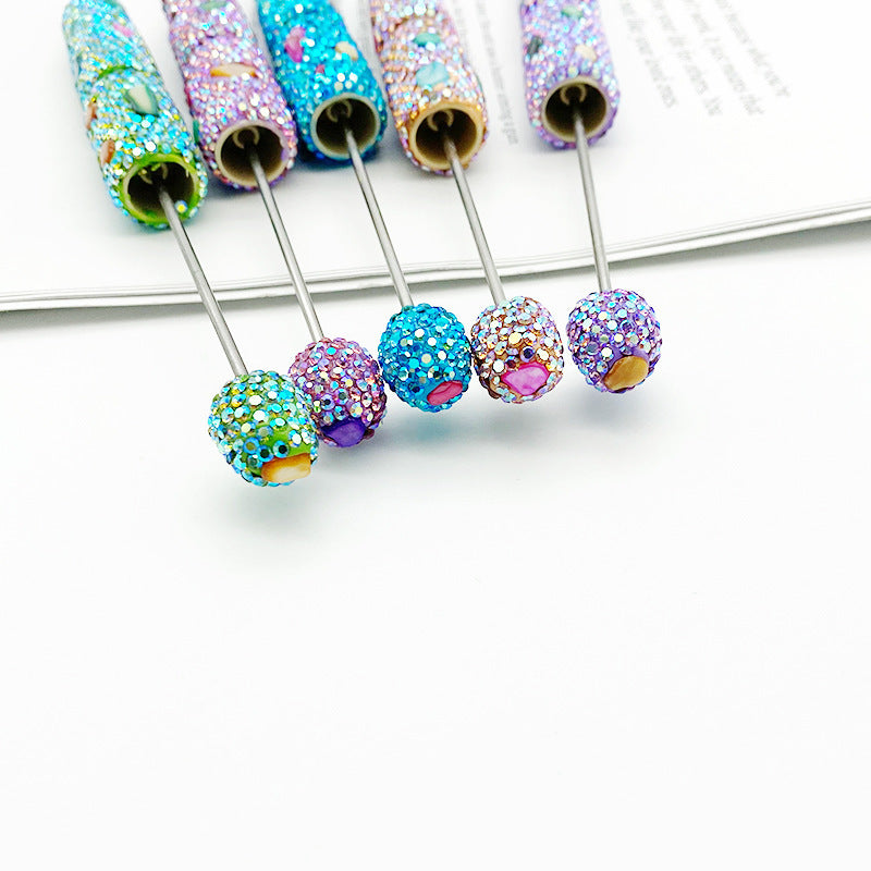 DIY electroplating colorful shell full diamond pen new heavy industry diamond beaded pen cross-border hot selling educational student stationery