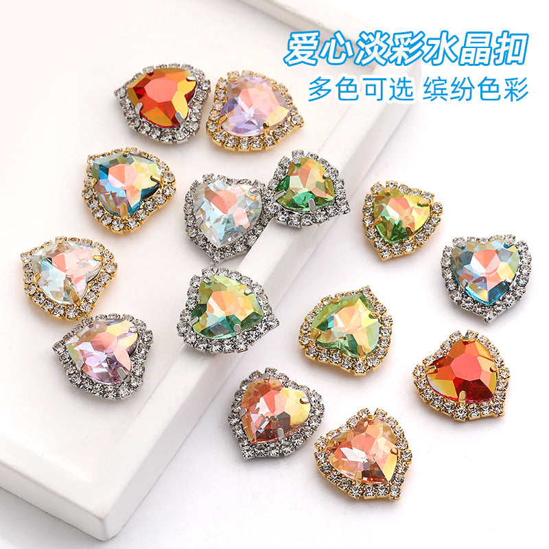 Pale color peach heart crystal buckle perimeter copper bottom support love glass hand-sewn claw diamond clothing DIY accessories