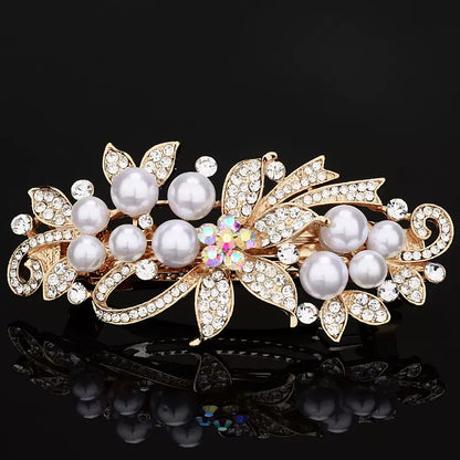 Elegant pearl rhinestone gold hair clip, new women's high-end flash rhinestone off-line spring clip, back hair updo