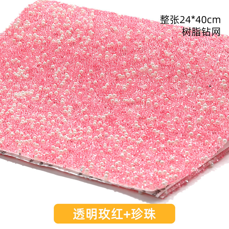Resin 24*40CM pearl diamond mesh water rhinestone glue mesh peels off and sticks instantly for DIY crafts, sequins, glue, jewelry accessories