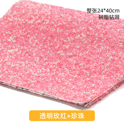 Resin 24*40CM pearl diamond mesh water rhinestone glue mesh peels off and sticks instantly for DIY crafts, sequins, glue, jewelry accessories