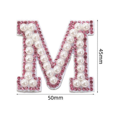 Pink rhinestone pearl letter stickers for clothing DIY, luggage accessories, decorative fabric stickers, 26 English letters hat stickers
