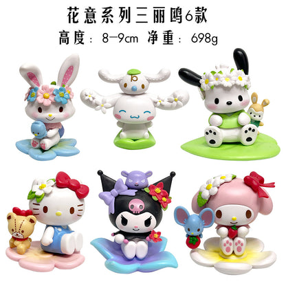 Sanrio floral series blind box trendy toy figure Melody Kuromi cute doll table ornament gift