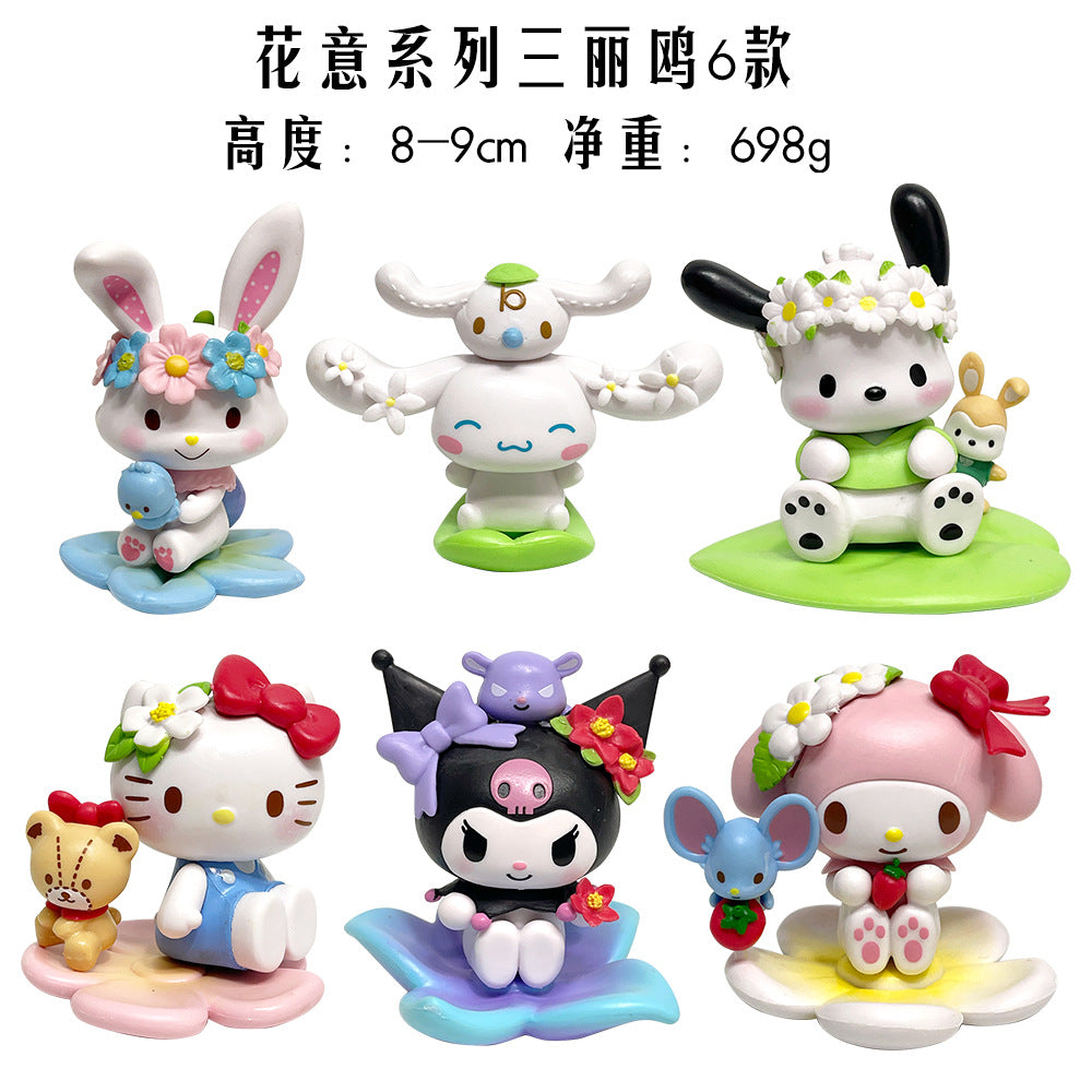 Sanrio floral series blind box trendy toy figure Melody Kuromi cute doll table ornament gift