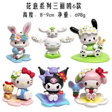 Sanrio floral series blind box trendy toy figure Melody Kuromi cute doll table ornament gift