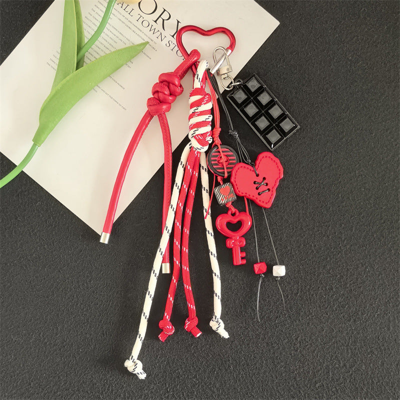 Creative Acrylic Love Braided Rope Women's Bag Keychain Pendant Student School Bag Keychain Pendant Gift