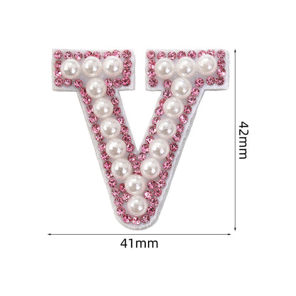 Pink rhinestone pearl letter stickers for clothing DIY, luggage accessories, decorative fabric stickers, 26 English letters hat stickers