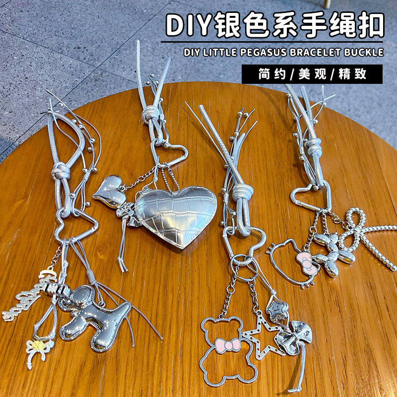 Handmade DIY silver tether key chain pendant couple car school bag keychain female miu tie bag pendant