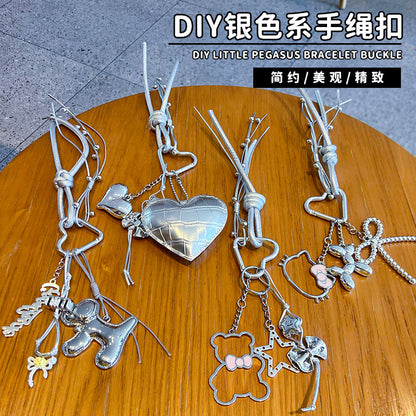 Handmade DIY silver tether key chain pendant couple car school bag keychain female miu tie bag pendant