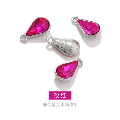 Zinc alloy pointed waterdrop pendant, crystal glass diamond DIY jewelry, earrings with diamond, single hanging glass waterdrop rhinestone