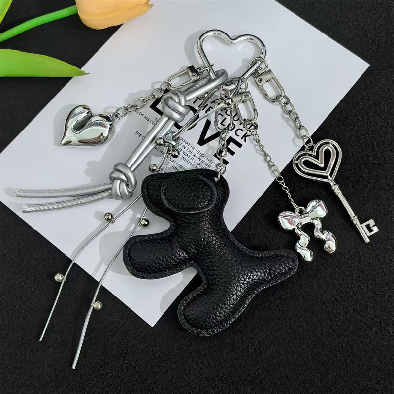 Cross-border explosive cartoon leather puppy bag hanging mobile phone case keychain creative lanyard PU leather couple DIY accessories