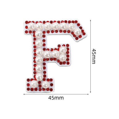 Red diamond 26-letter fabric patch set, hot-flung colored letter patch patch, clothing bag with diamond-embedded fabric patch