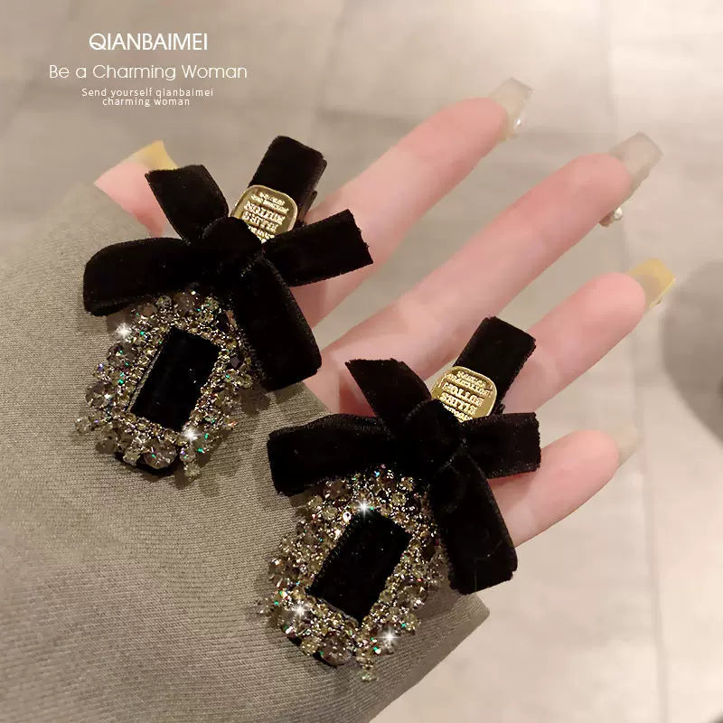 High-end rhinestone bow hair clips for women, 2026 new style bang clip, side clip, children's frizzy hair clip, straight clip