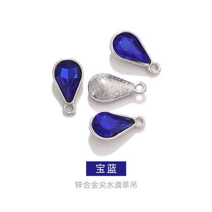 Zinc alloy pointed waterdrop pendant, crystal glass diamond DIY jewelry, earrings with diamond, single hanging glass waterdrop rhinestone
