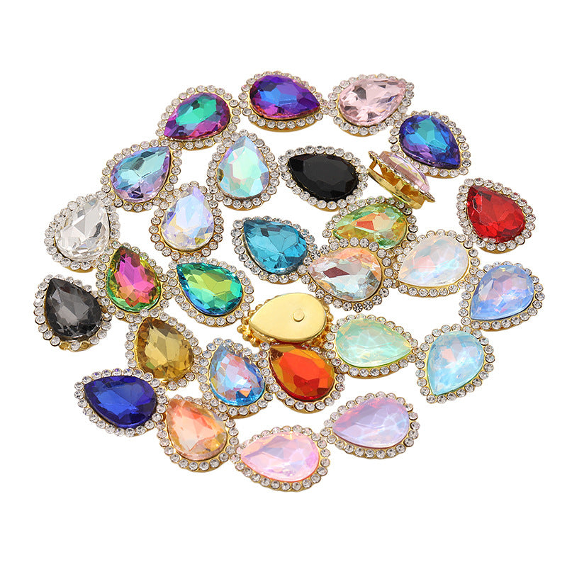 Double-layer waterdrop sunflower flower flower plate diamond buckle, hand-stitched rhinestone, thickened gold holder, glass diamond, clothing, shoes, bags, DIY accessories