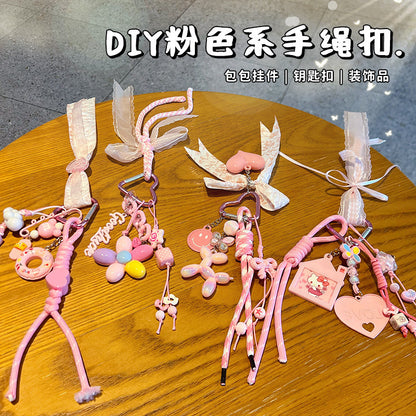 Handmade DIY pink bracelet keychain small pendant creative simple miu tie bag pendant beaded keychain accessories