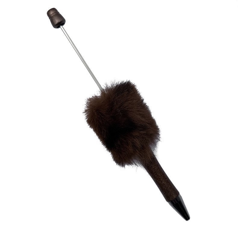 Leopard print plush ballpoint pen creative DIY beading, cute fluffy ballpoint pen, handmade hairball, high-value student