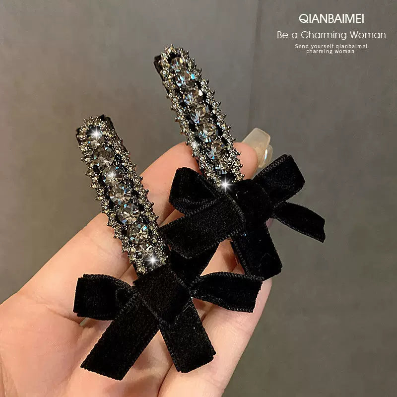 High-end rhinestone bow hair clips for women, 2026 new style bang clip, side clip, children's frizzy hair clip, straight clip