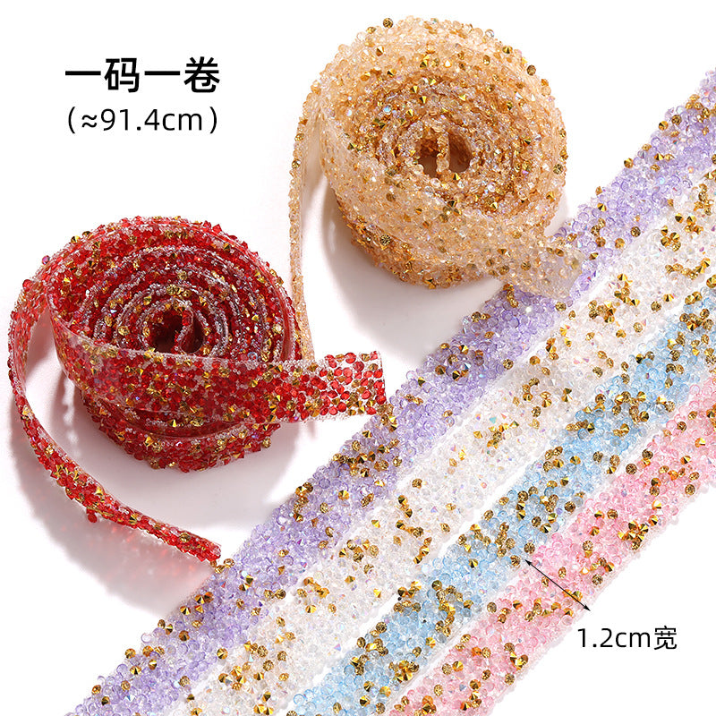 New colorful diamond strip, 1.2cm peel-off, instant adhesive gold resin diamond double-sided tape DIY shoe, bag, headband, accessories