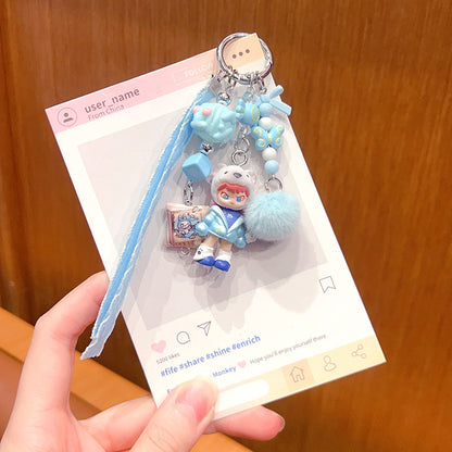 Handmade DIY doll next door girl bubble keychain pendant girl cute miu series bag doll pendant