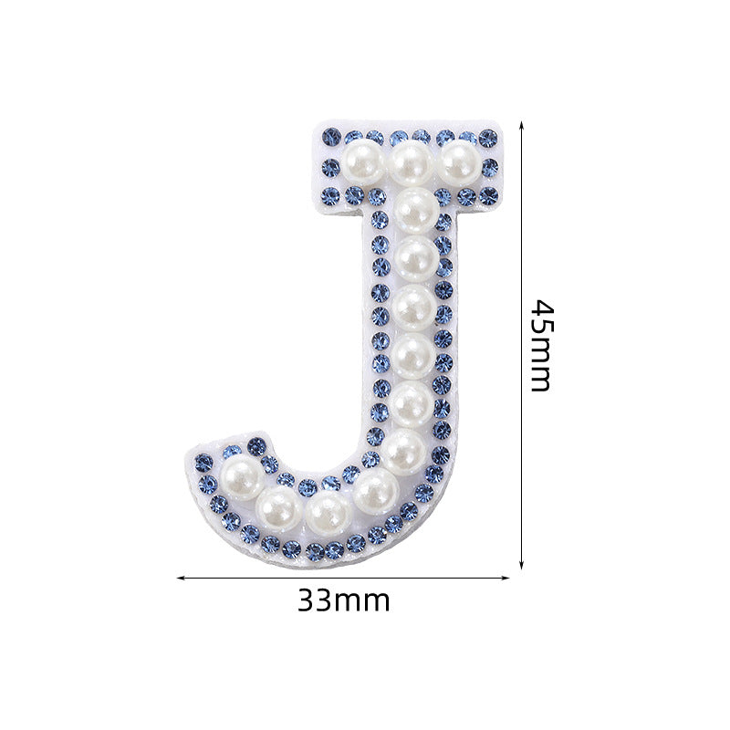 Blue diamond seamless adhesive 26 English letters for clothing and makeup bag decoration, non-woven fabric patch, adhesive backing