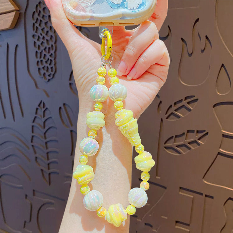 Creative Cartoon Ice Cream Beaded Phone Chain Keychain Pendant Cute Couple Bag Keychain Pendant Gift