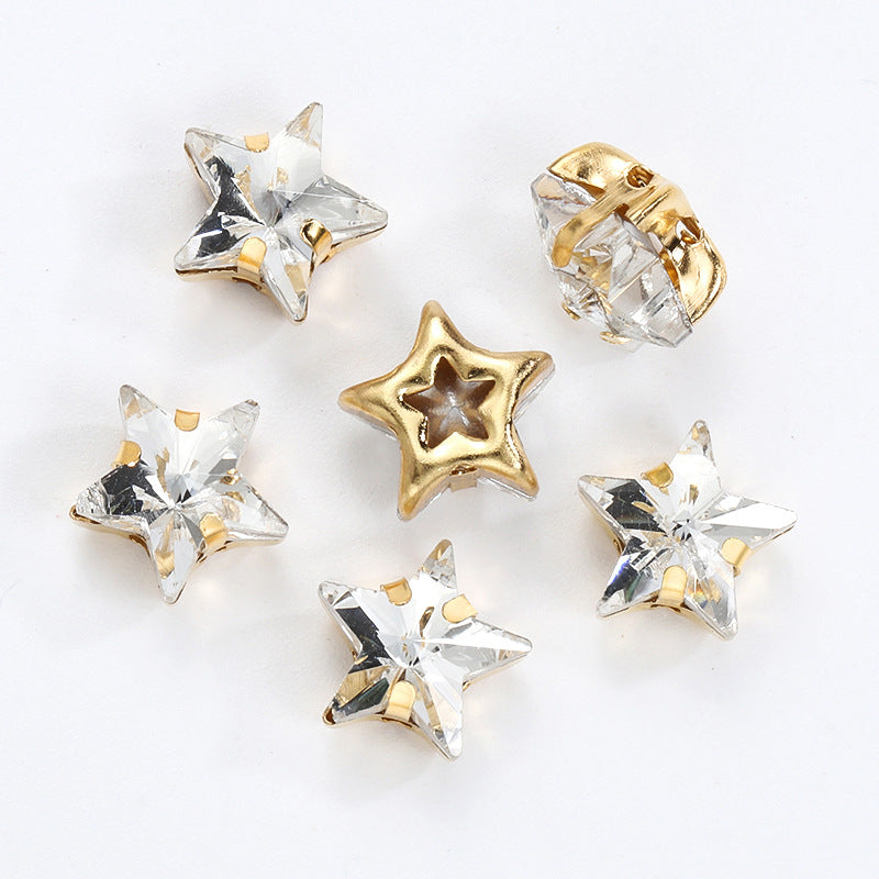 New 10mm five-pointed star hand-stitched glass thickened claw drill 3D DIY wedding dress, clothing, shoes, bags, hair clips, accessories