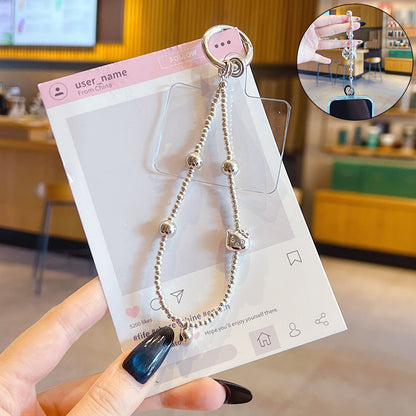 Original DIY silver bow beaded mobile phone chain pendant creative couple miu series bag keychain small pendant