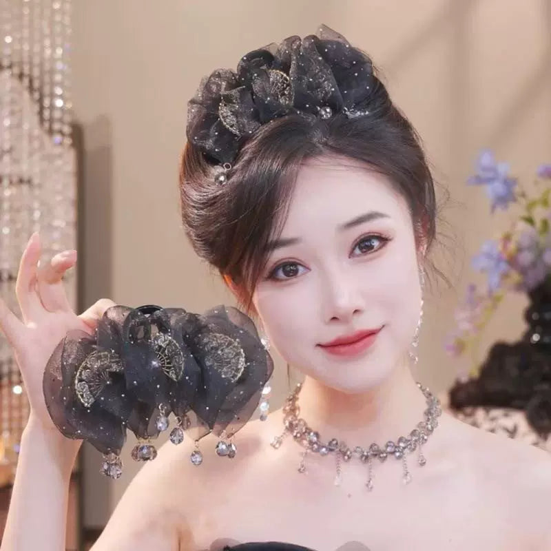 High-end pleated cloud bubble clip for women, 2026 new style back of head updo, hair clip flower Chinese-style hair accessory