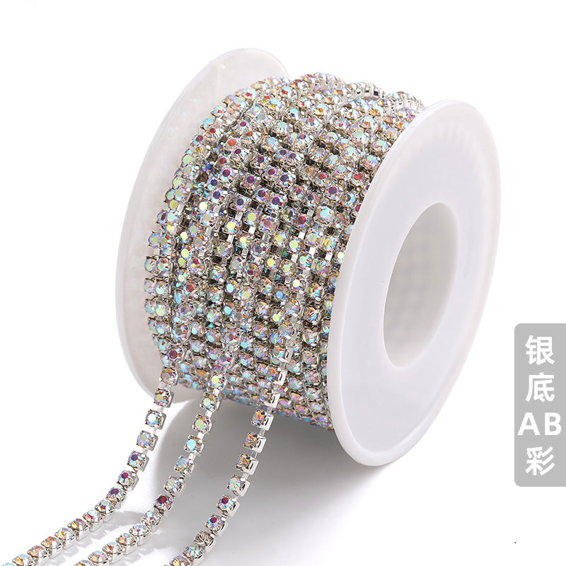 Hot Selling Multicolor White K Claw Chain 2 2.5 2.8 3mm Dense Crystal Glass Drill Claw Chain DIY Clothing Decorations