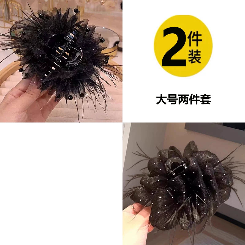 气质韩系满天星发夹女高级感新款羽毛抓夹高端后脑勺盘发鲨鱼夹子