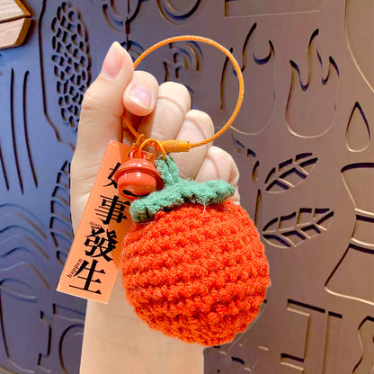 Creative plush weaving good things happen keychain small pendant cartoon crochet persimmon bag bag keychain small gifts