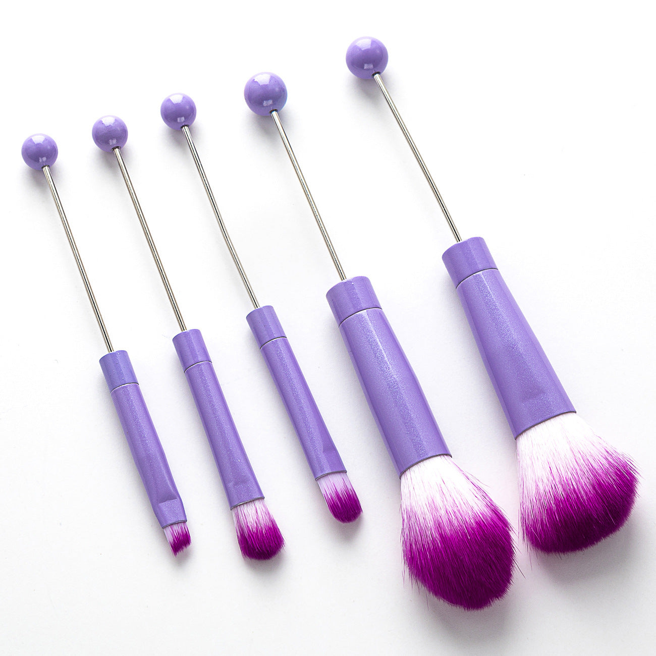New 5 Pcs DIY Beaded Metal Handle Makeup Brush Set - Contour Concealer Eyeshadow Eyebrow Brush Wholesale