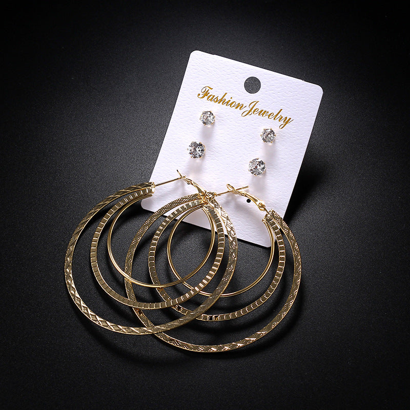2-4-6-8-10cm oversized earrings exaggerated earrings european and american round rhinestone geometric hoop earrings for women cross-border
