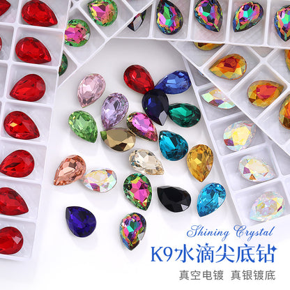 K9 high-end pear-shaped rhinestones, special-shaped rhinestones, real silver-plated base wedding dress accessories, pointed bottom pinkstone rhinestones