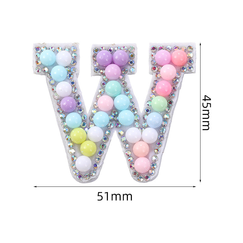 Macaron letter stickers, 26-letter English DIY accessories, clothing accessories, faux pearl and rhinestone appliqué set
