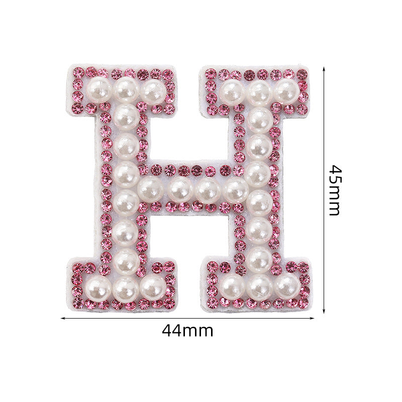 Pink rhinestone pearl letter stickers for clothing DIY, luggage accessories, decorative fabric stickers, 26 English letters hat stickers