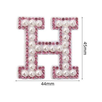 Pink rhinestone pearl letter stickers for clothing DIY, luggage accessories, decorative fabric stickers, 26 English letters hat stickers