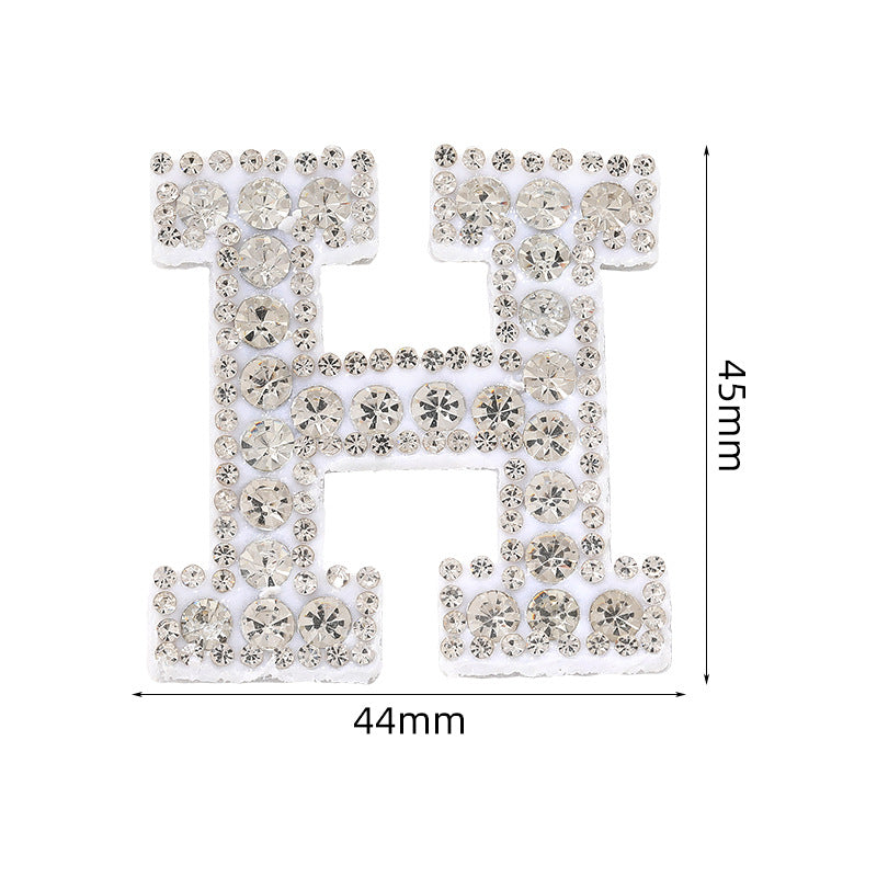 Full diamond letters DIY clothing accessories, white rhinestone hot simmer patches, hot patch English 26 letters