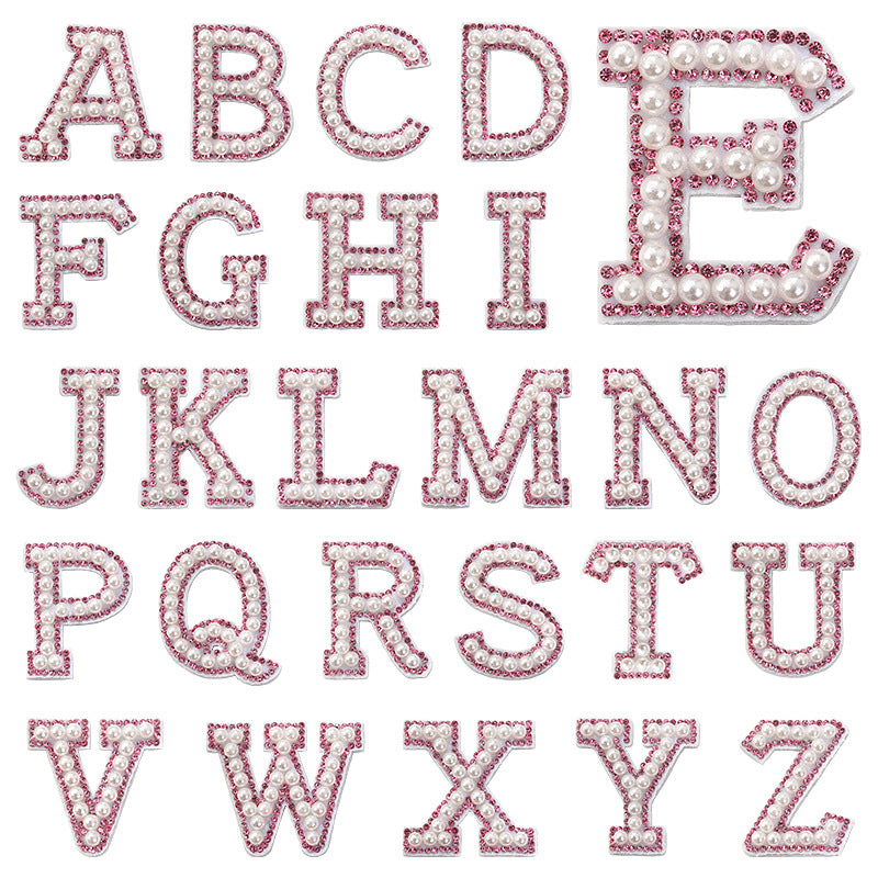 Pink rhinestone pearl letter stickers for clothing DIY, luggage accessories, decorative fabric stickers, 26 English letters hat stickers